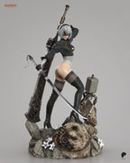 Hand-Painted 2B Android Warrior Statue: Anime Figure with Sword
