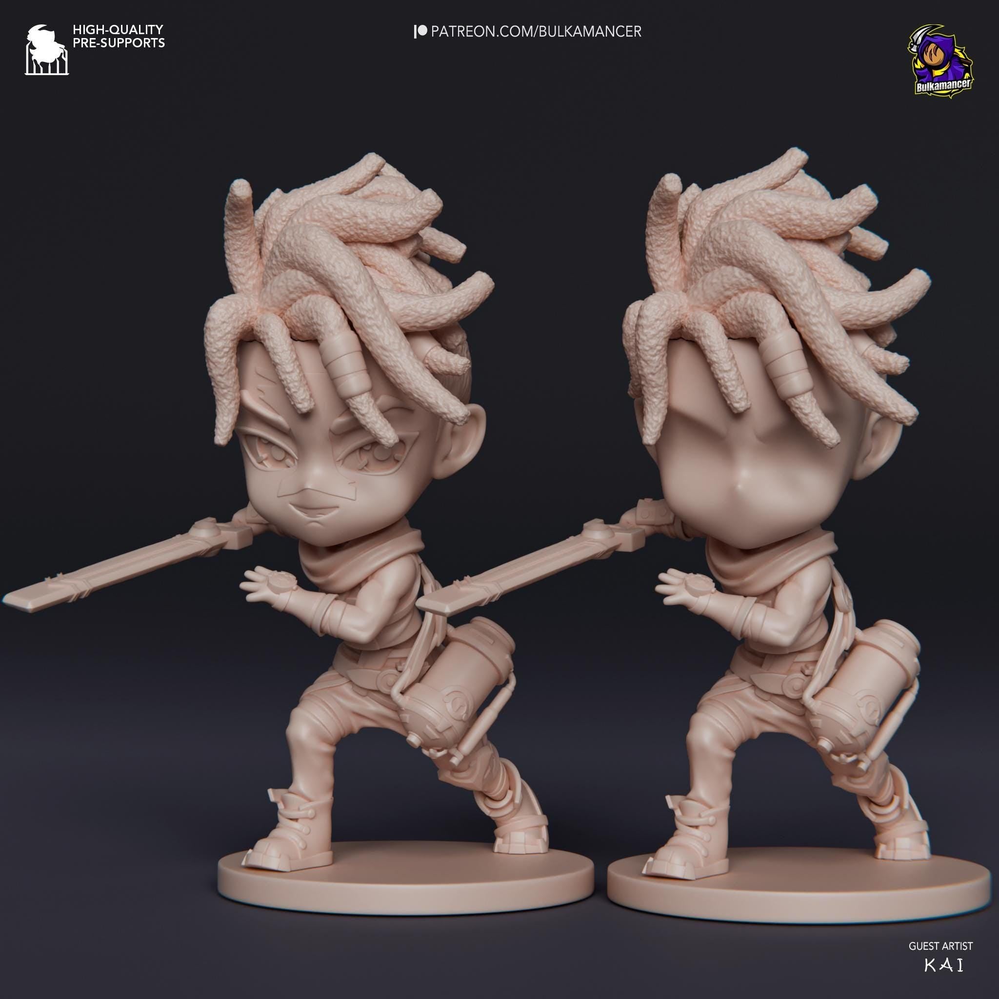 Hand-Painted Ekko Chibi Statue: LoL Inspired 3D Model
