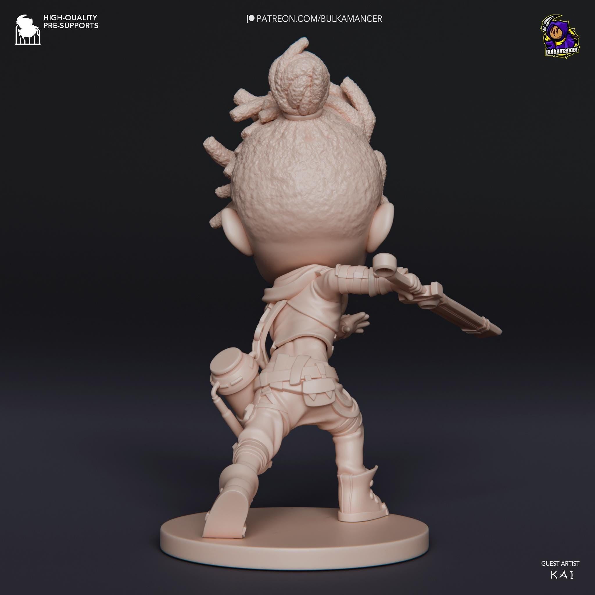 Hand-Painted Ekko Chibi Statue: LoL Inspired 3D Model