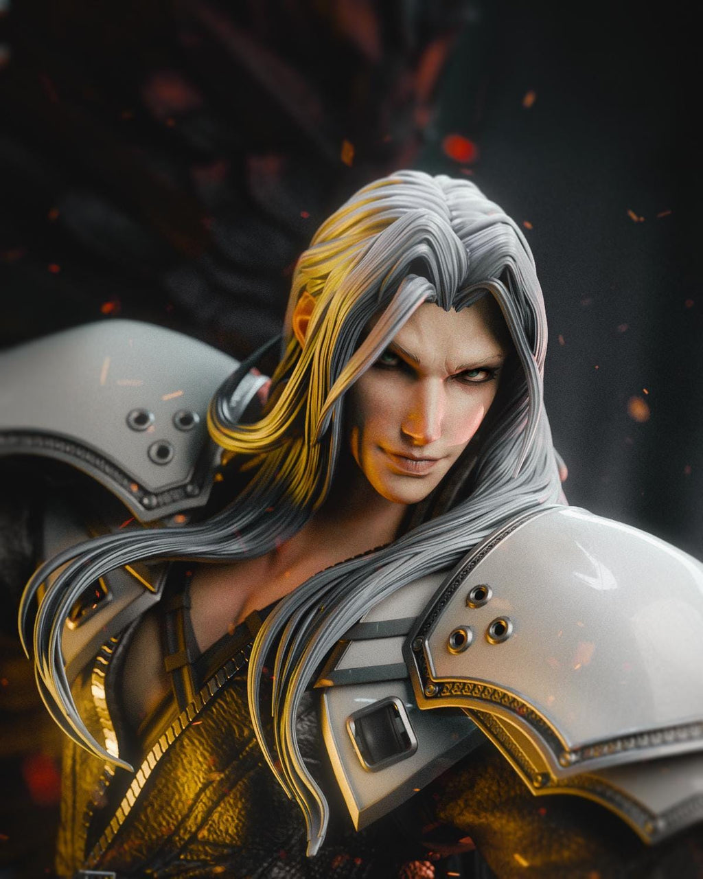 Sephiroth-Inspired Fan-Made Resin Statue / Custom Angelic Sword Warrior Collectible