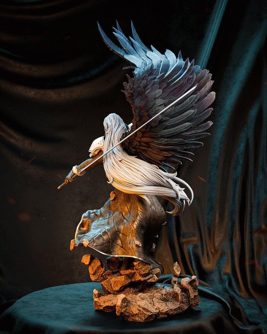 Sephiroth-Inspired Fan-Made Resin Statue / Custom Angelic Sword Warrior Collectible
