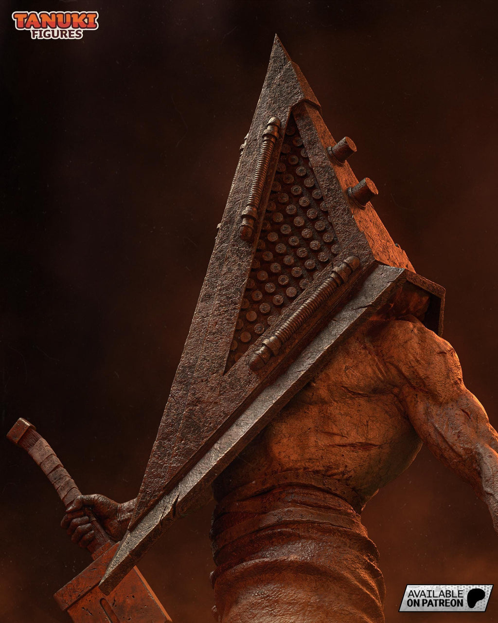 Diorama de Pyramid Head / Estatua de resina inspirada en Silent Hill / Coleccionable de terror pintado a mano