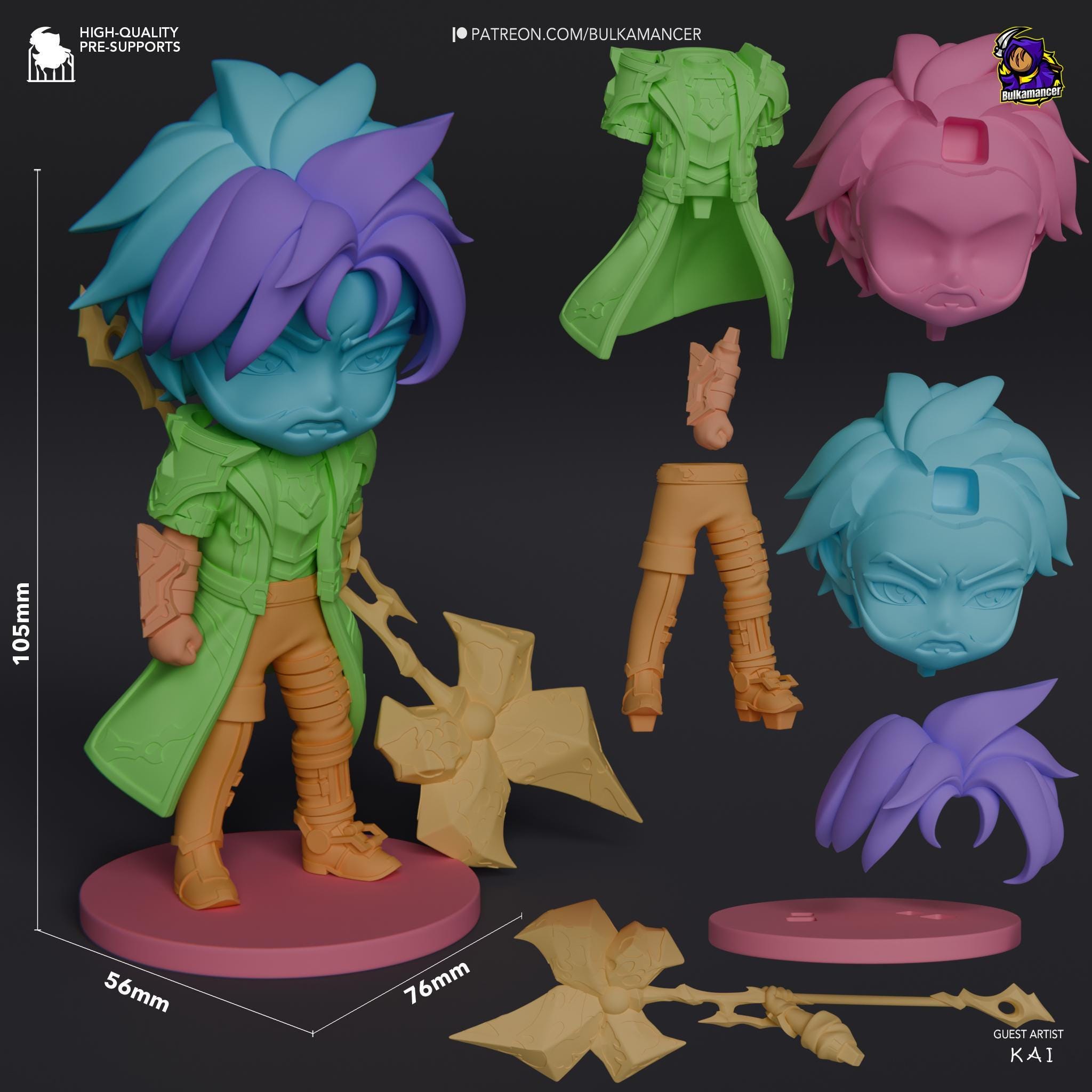 Hand-Painted Jayce Chibi Statue: LoL Inspired 3D Model