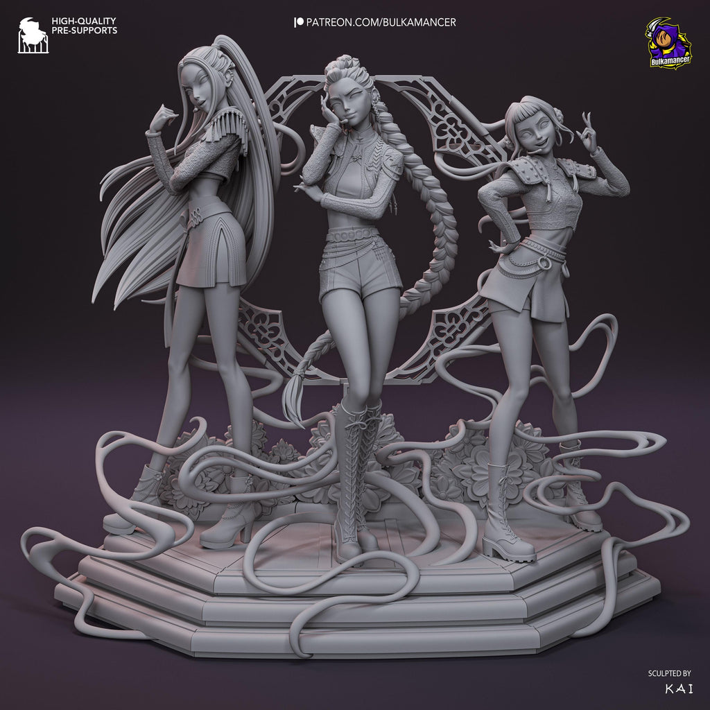 K-Pop Idol Diorama: Hand-Painted Resin Statue Set - Rumi, Zoey, Mira