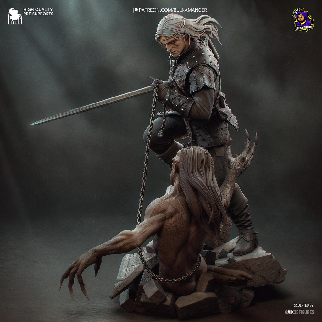 Diorama de escena de batalla inspirado en The Witcher Hunter | Estatua de fantasía pintada a mano | Maqueta de resina de coleccionista