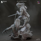 Diorama de escena de batalla inspirado en The Witcher Hunter | Estatua de fantasía pintada a mano | Maqueta de resina de coleccionista