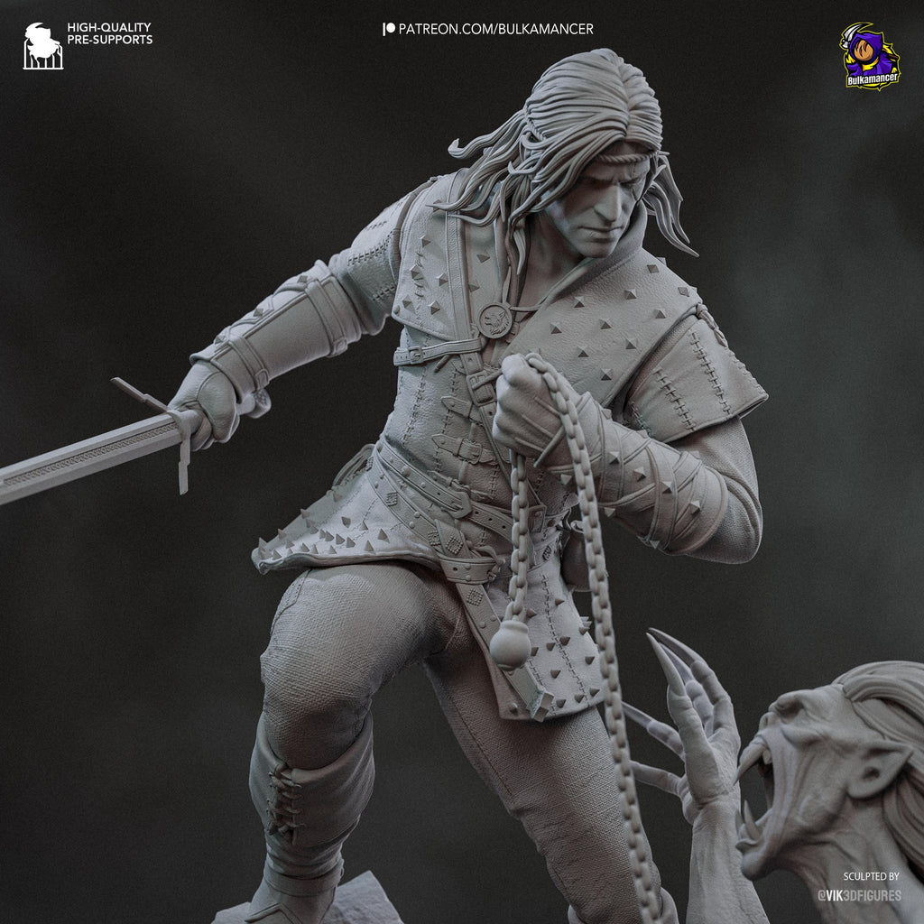 Diorama de escena de batalla inspirado en The Witcher Hunter | Estatua de fantasía pintada a mano | Maqueta de resina de coleccionista