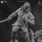 Diorama de escena de batalla inspirado en The Witcher Hunter | Estatua de fantasía pintada a mano | Maqueta de resina de coleccionista