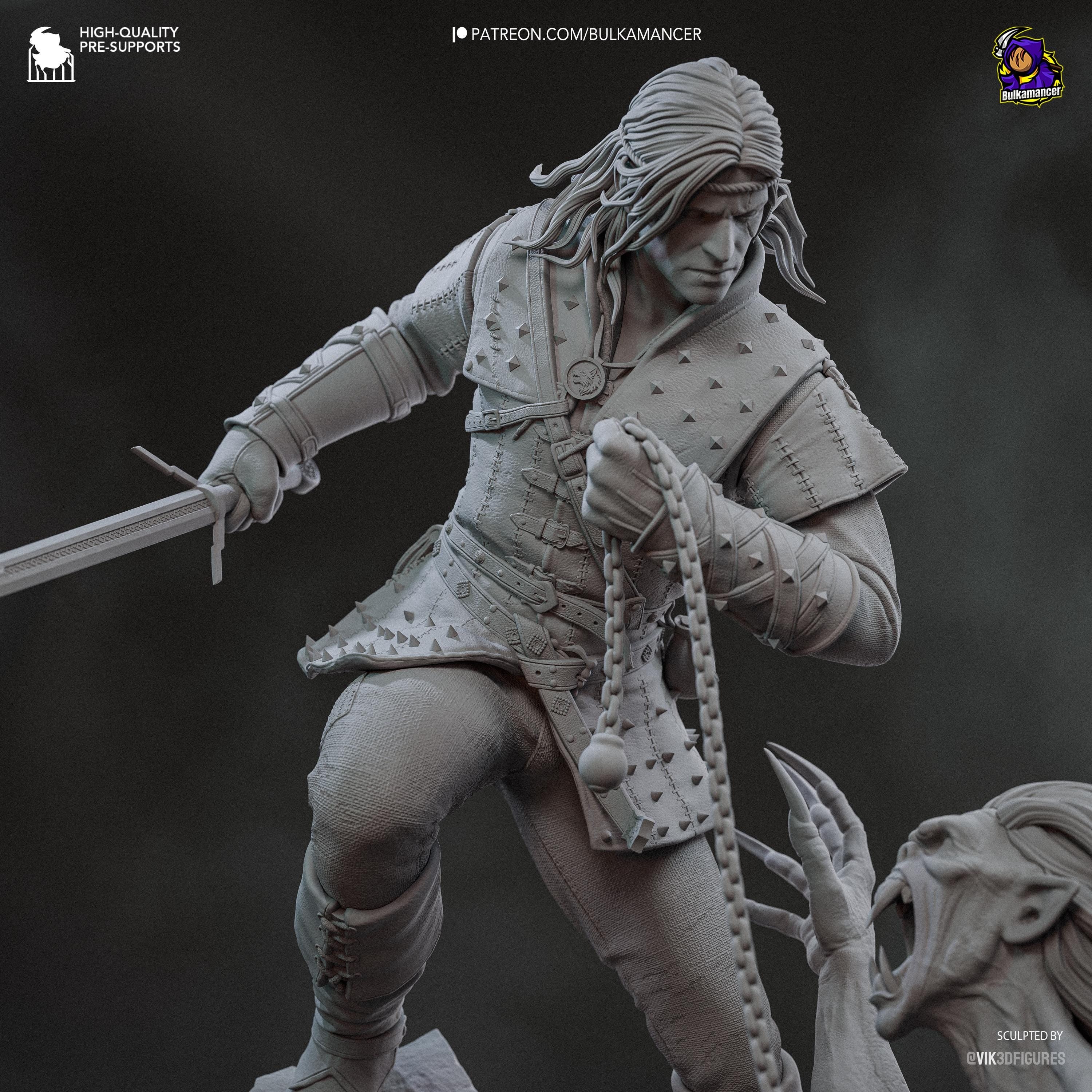 Diorama de escena de batalla inspirado en The Witcher Hunter | Estatua de fantasía pintada a mano | Maqueta de resina de coleccionista