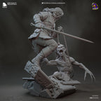 Diorama de escena de batalla inspirado en The Witcher Hunter | Estatua de fantasía pintada a mano | Maqueta de resina de coleccionista