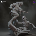 Diorama de escena de batalla inspirado en The Witcher Hunter | Estatua de fantasía pintada a mano | Maqueta de resina de coleccionista