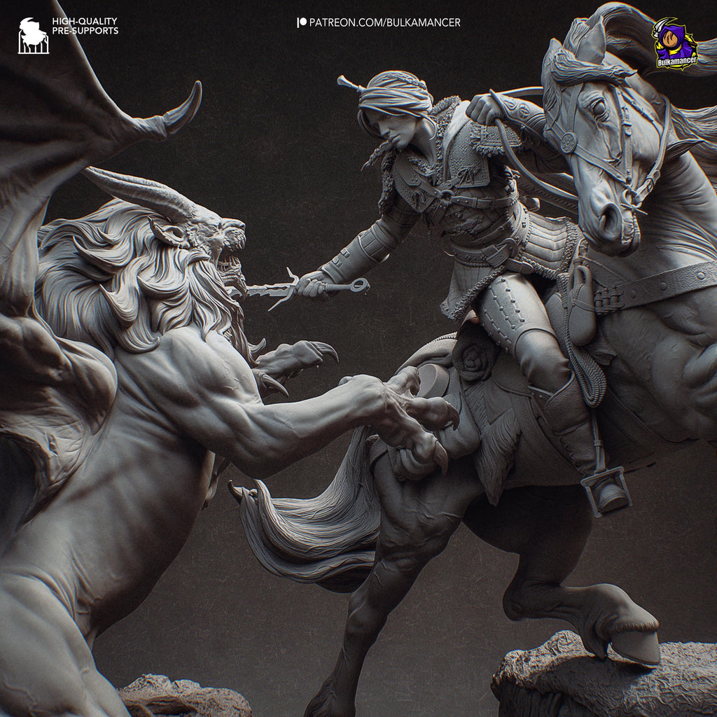 Ciri vs Manticore Diorama: Hand-Painted Resin Witcher Statue