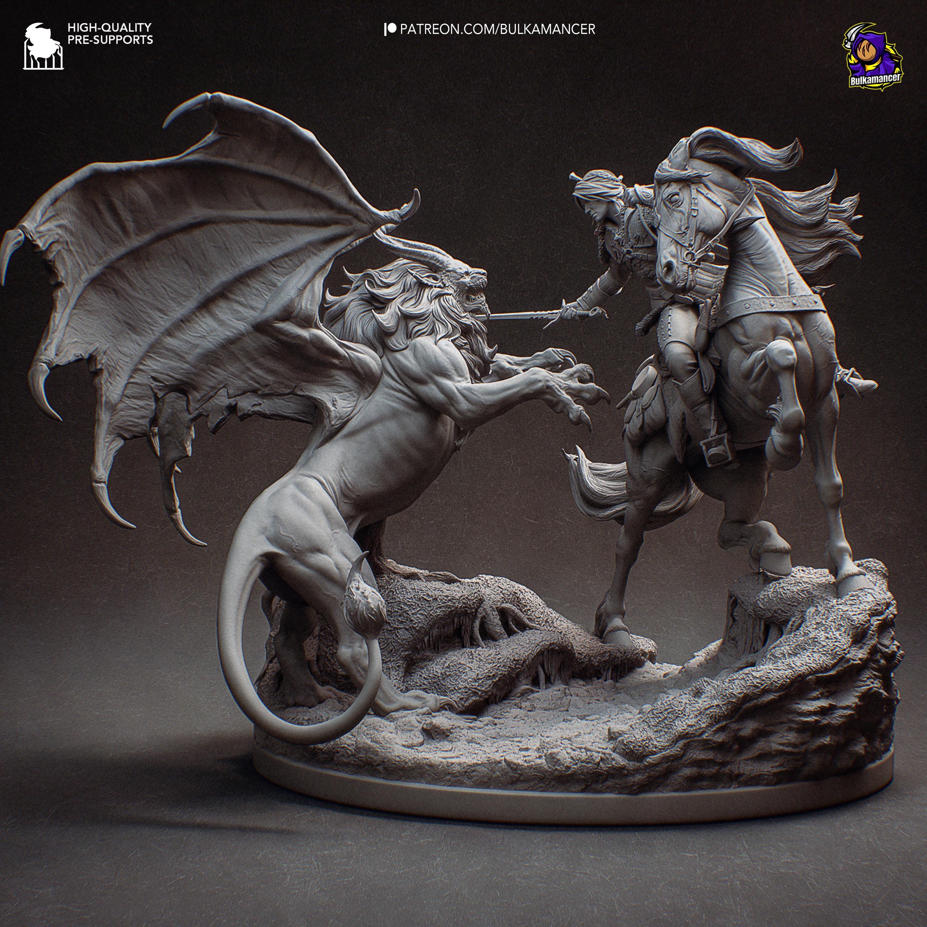 Ciri vs Manticore Diorama: Hand-Painted Resin Witcher Statue