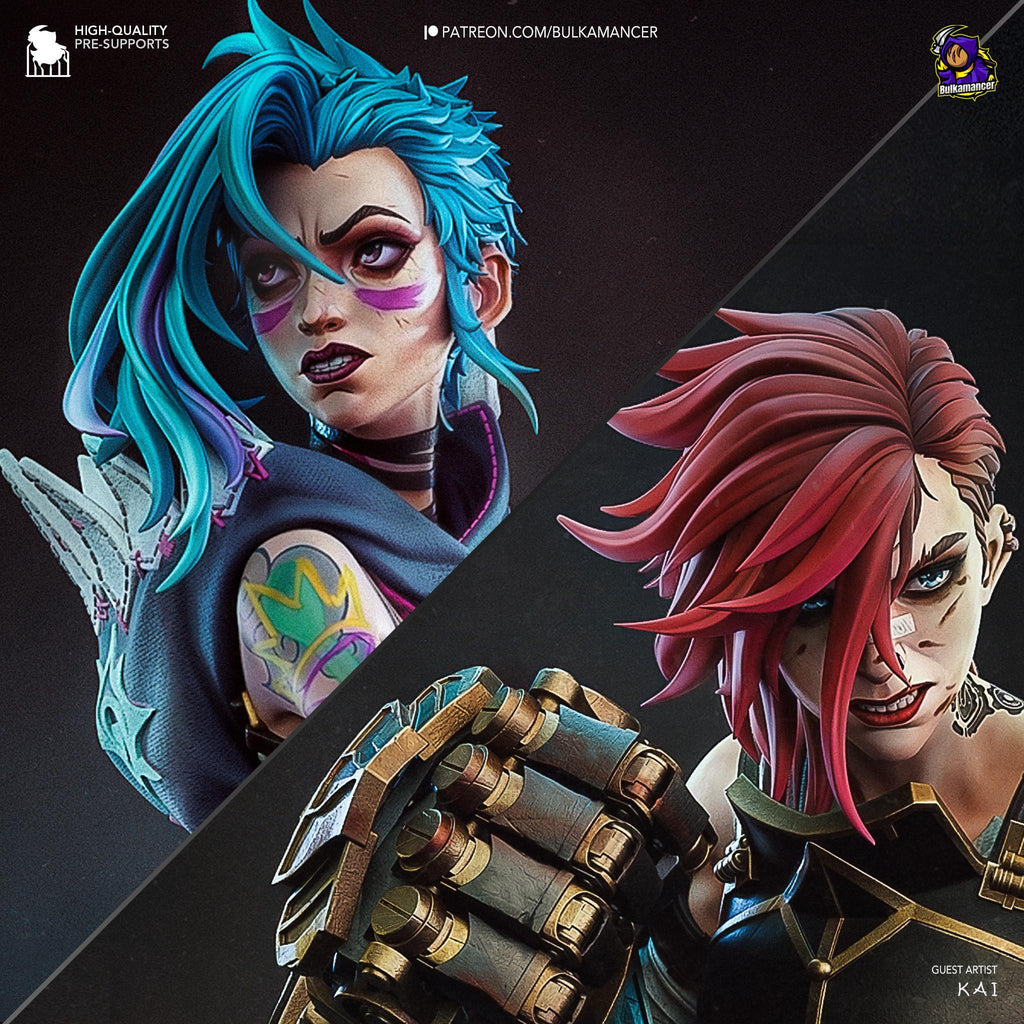 Hand-Painted Vi & Jinx Diorama: 3D Printed LoL Statue