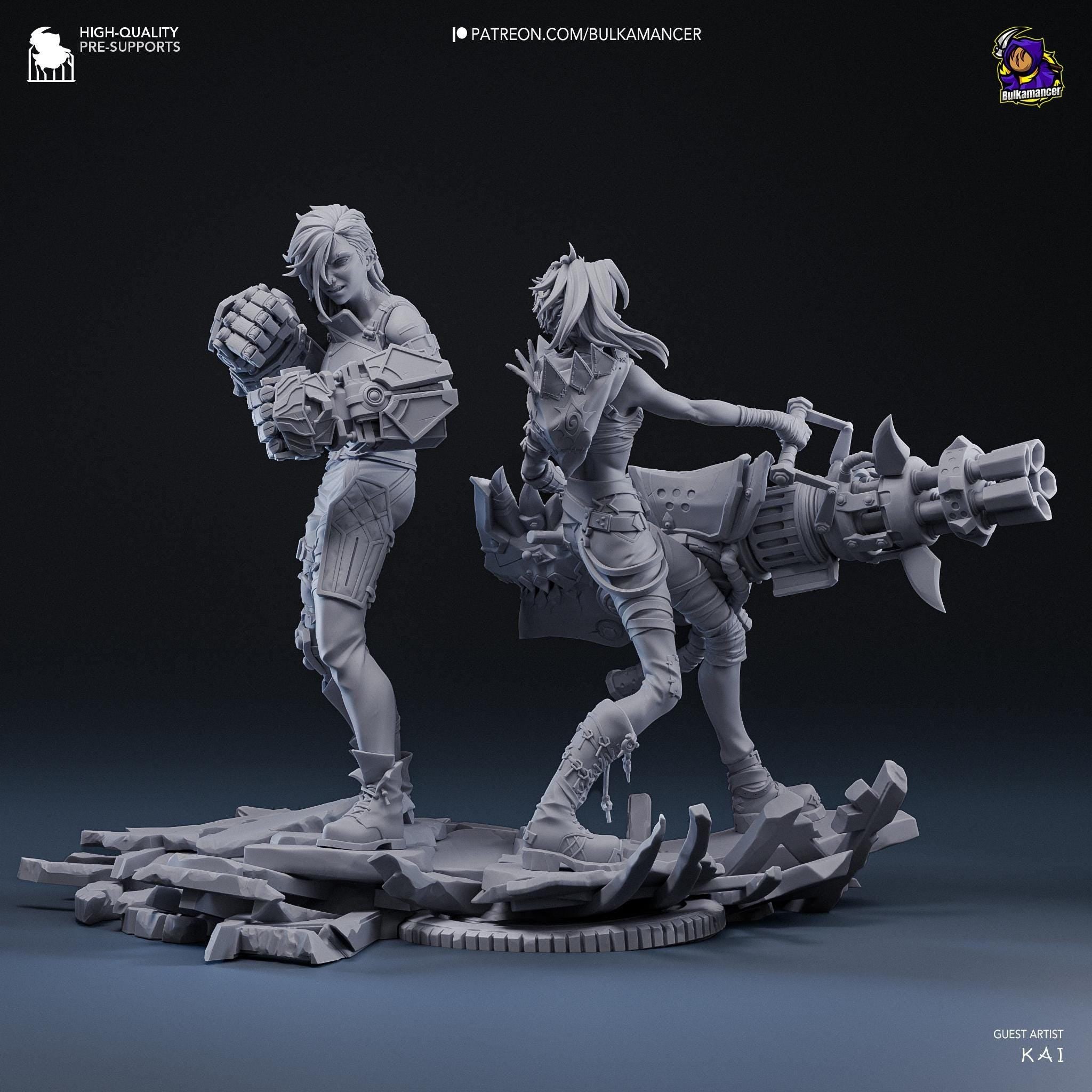 Hand-Painted Vi & Jinx Diorama: 3D Printed LoL Statue