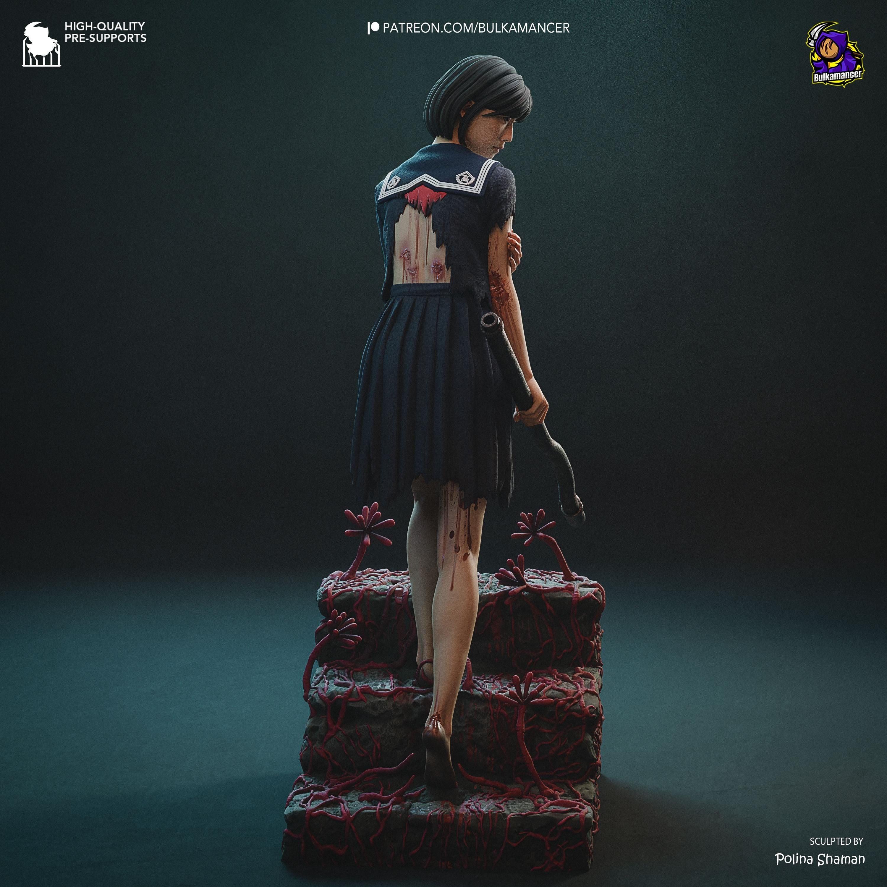 Estatua de Resina Hinako: Figura de Terror Inspirada en Silent Hill, Diorama Pintado a Mano