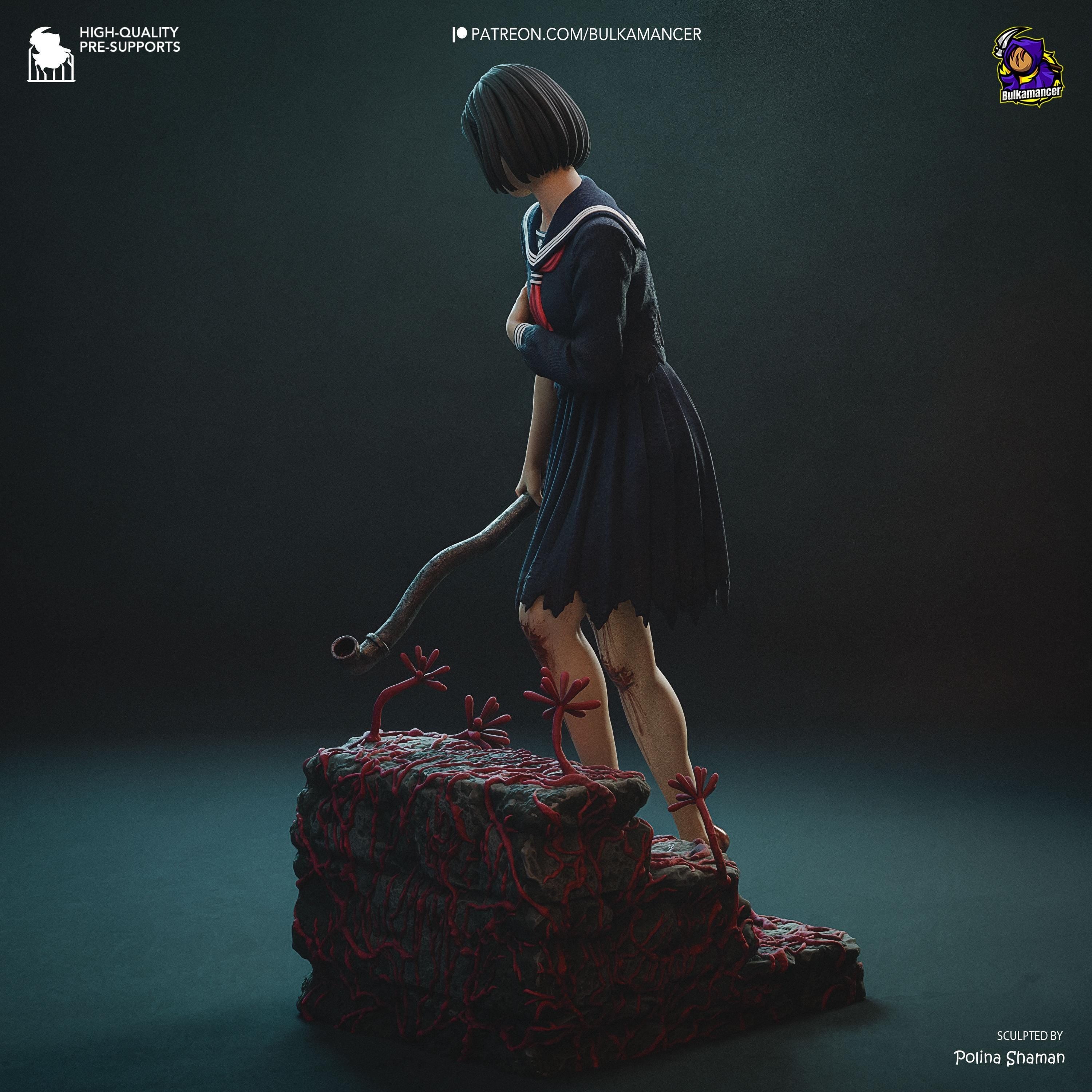 Estatua de Resina Hinako: Figura de Terror Inspirada en Silent Hill, Diorama Pintado a Mano