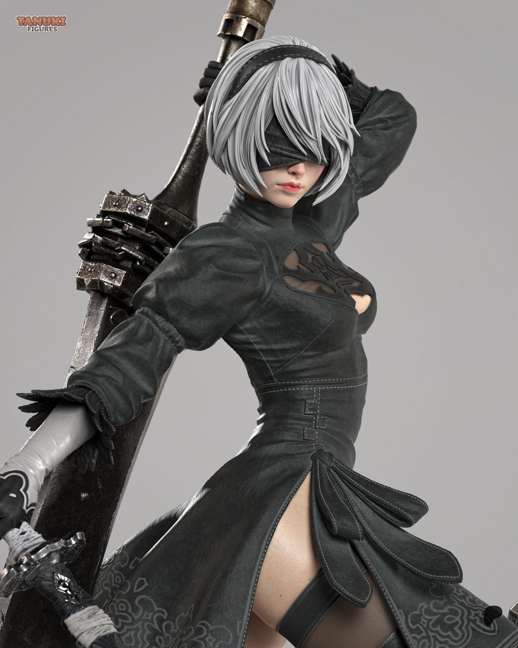 Hand-Painted 2B Android Warrior Statue: Anime Figure with Sword