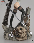 Hand-Painted 2B Android Warrior Statue: Anime Figure with Sword