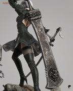 Hand-Painted 2B Android Warrior Statue: Anime Figure with Sword