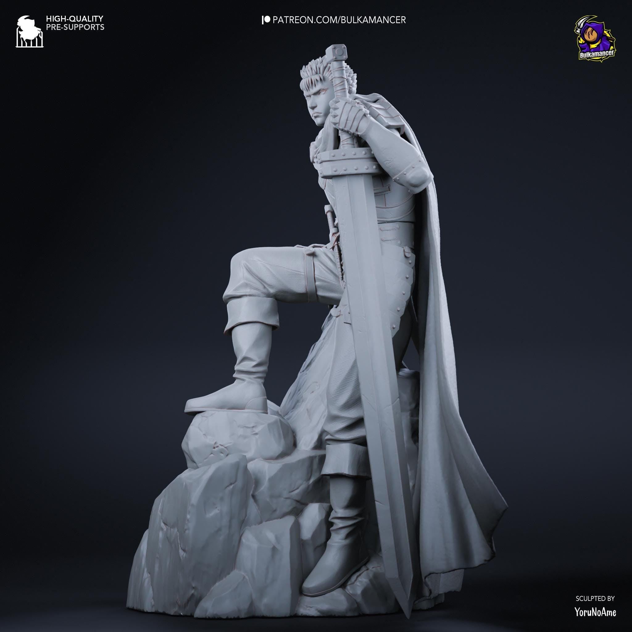 Guts Berserk Figure  Hand-Painted 16K Resin Statue | Black Swordsman Collectible | Multiple Scales