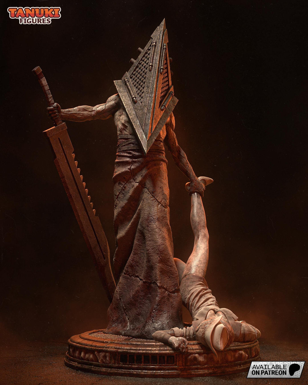 Diorama de Pyramid Head / Estatua de resina inspirada en Silent Hill / Coleccionable de terror pintado a mano