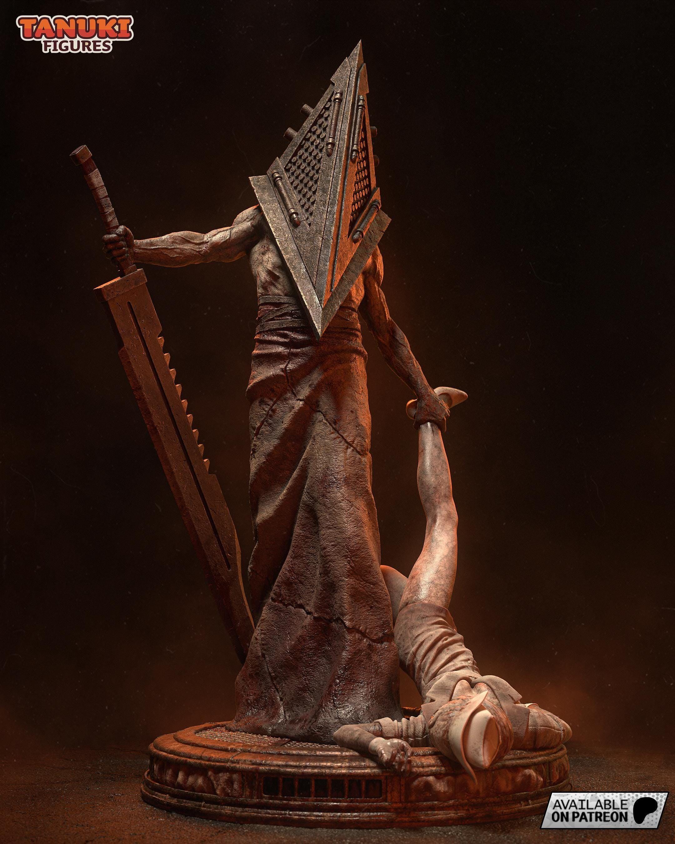 Diorama de Pyramid Head / Estatua de resina inspirada en Silent Hill / Coleccionable de terror pintado a mano