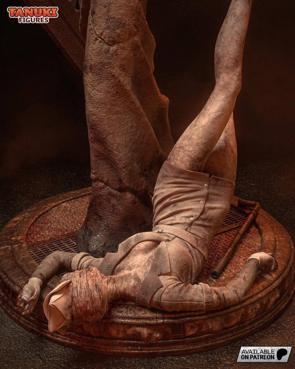 Diorama de Pyramid Head / Estatua de resina inspirada en Silent Hill / Coleccionable de terror pintado a mano