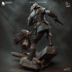 Diorama de escena de batalla inspirado en The Witcher Hunter | Estatua de fantasía pintada a mano | Maqueta de resina de coleccionista