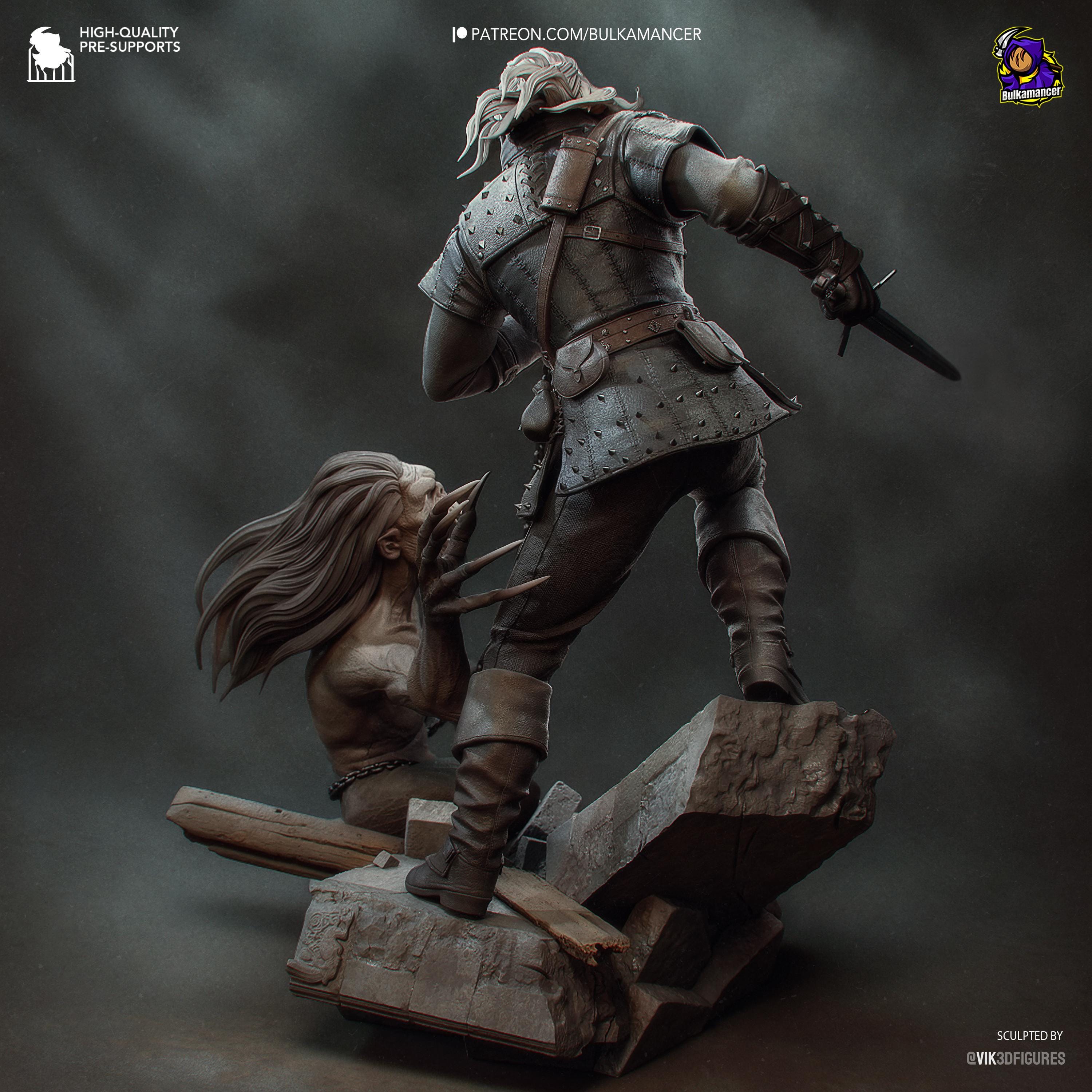Diorama de escena de batalla inspirado en The Witcher Hunter | Estatua de fantasía pintada a mano | Maqueta de resina de coleccionista