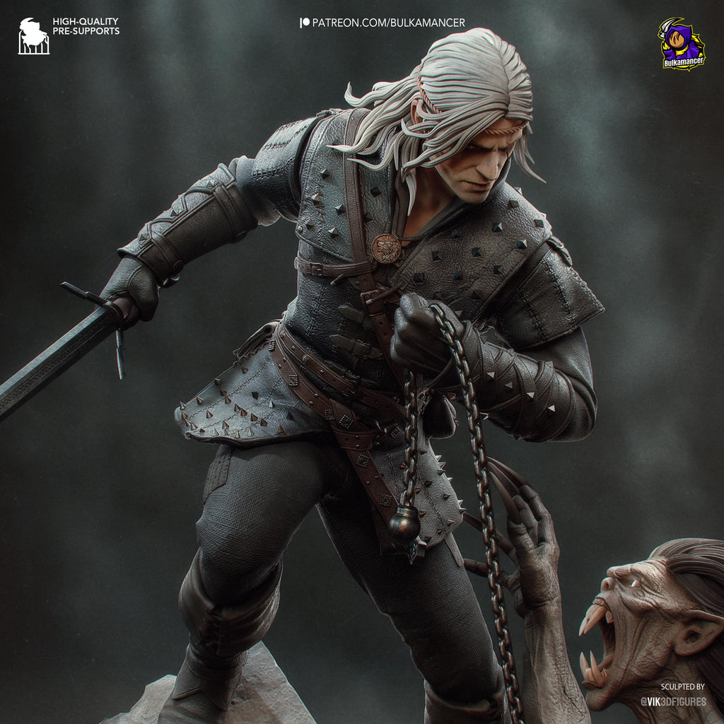 Diorama de escena de batalla inspirado en The Witcher Hunter | Estatua de fantasía pintada a mano | Maqueta de resina de coleccionista