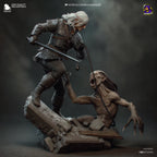 Diorama de escena de batalla inspirado en The Witcher Hunter | Estatua de fantasía pintada a mano | Maqueta de resina de coleccionista